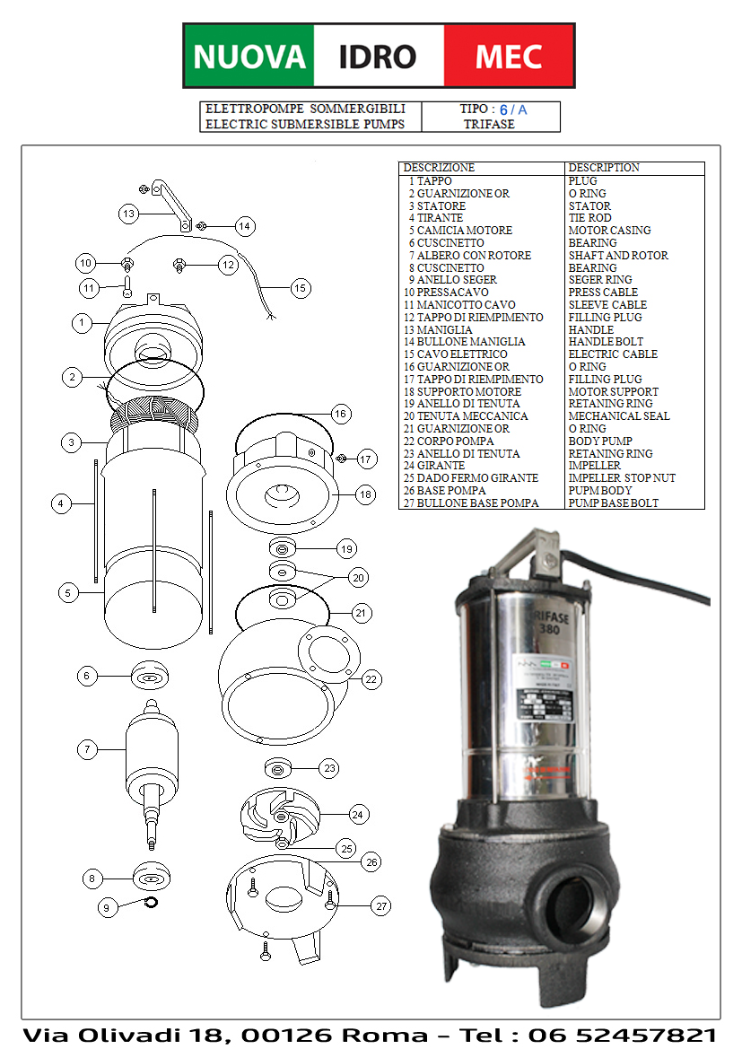 POMPA SOMMERGIBILE PER ACQUE SPORCHE F 300 T TRIFASE 3 CV